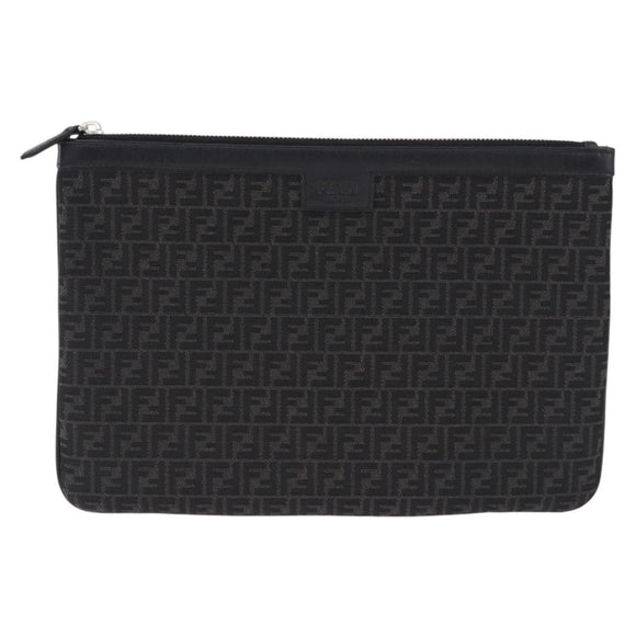 FENDI Zucchino Canvas Clutch Bag Black Auth ki6765V