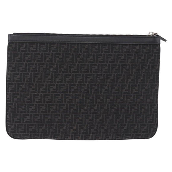FENDI Zucchino Canvas Clutch Bag Black Auth ki6765V