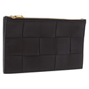 BOTTEGA VENETA MAXI INTRECCIATO Clutch Bag Leather Dark Brown Gold Auth ki6767M-1