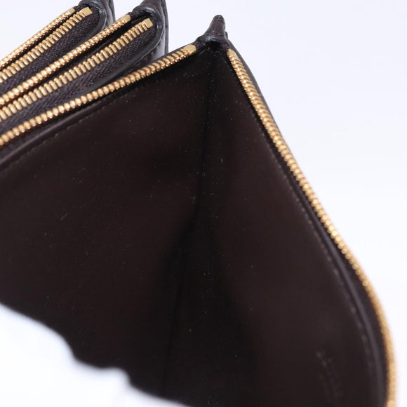 BOTTEGA VENETA MAXI INTRECCIATO Clutch Bag Leather Dark Brown Gold Auth ki6767M