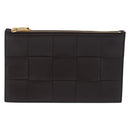 BOTTEGA VENETA MAXI INTRECCIATO Clutch Bag Leather Dark Brown Gold Auth ki6767M-2