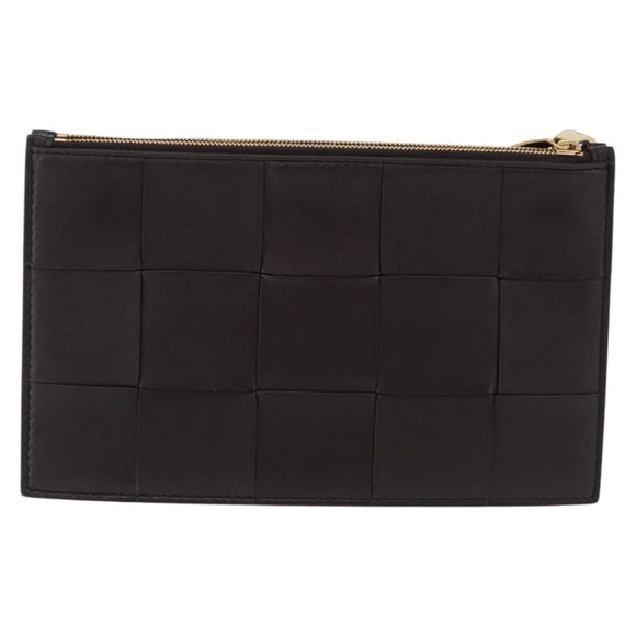 BOTTEGA VENETA MAXI INTRECCIATO Clutch Bag Leather Dark Brown Gold Auth ki6767M