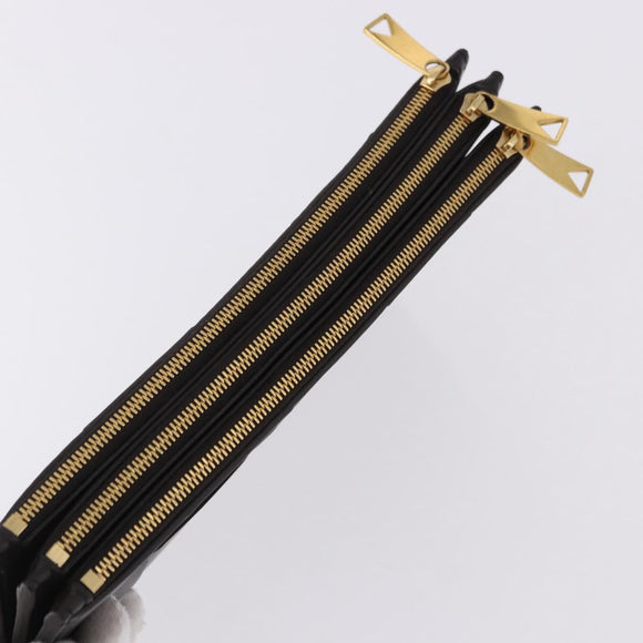 BOTTEGA VENETA MAXI INTRECCIATO Clutch Bag Leather Dark Brown Gold Auth ki6767M