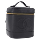 CHANEL COCO Mark Vanity Hand Bag Caviar Skin Black Gold CC Auth ki6768SAV-1