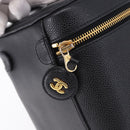 CHANEL COCO Mark Vanity Hand Bag Caviar Skin Black Gold CC Auth ki6768SAV-14