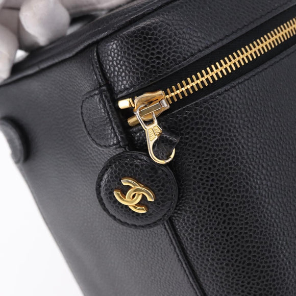 CHANEL COCO Mark Vanity Hand Bag Caviar Skin Black Gold CC Auth ki6768SAV