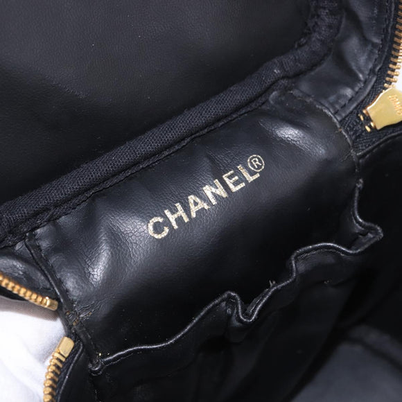 CHANEL COCO Mark Vanity Hand Bag Caviar Skin Black Gold CC Auth ki6768SAV
