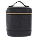 CHANEL COCO Mark Vanity Hand Bag Caviar Skin Black Gold CC Auth ki6768SAV-2