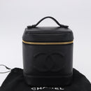 CHANEL COCO Mark Vanity Hand Bag Caviar Skin Black Gold CC Auth ki6768SAV-23
