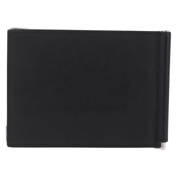 Cartier Money Clip Wallet Leather Black Silver Auth ki6772M