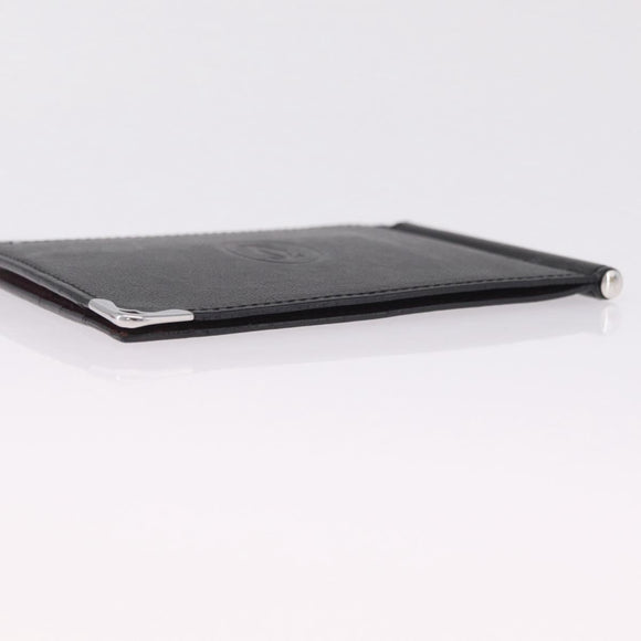 Cartier Money Clip Wallet Leather Black Silver Auth ki6772M