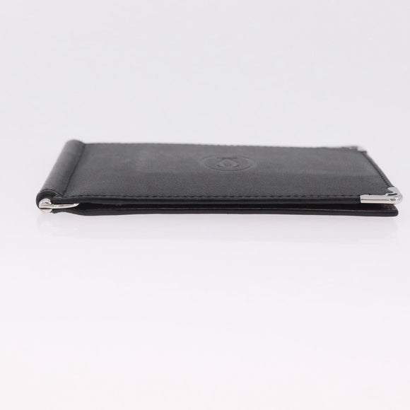 Cartier Money Clip Wallet Leather Black Silver Auth ki6772M