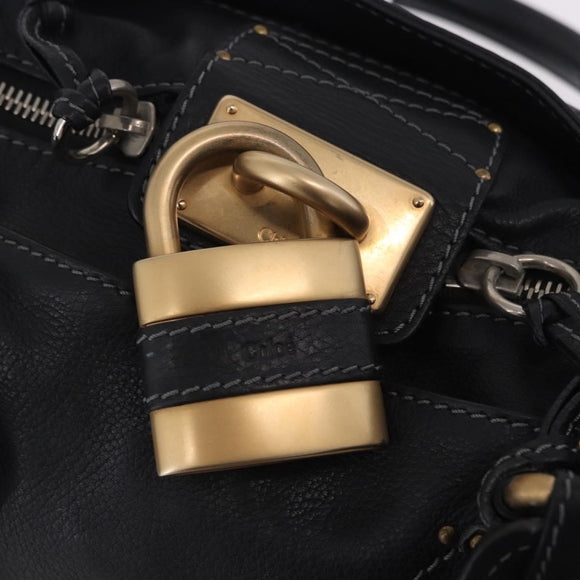 Chloe Paddington Hand Bag Leather Black Gold Silver Auth ki6773M