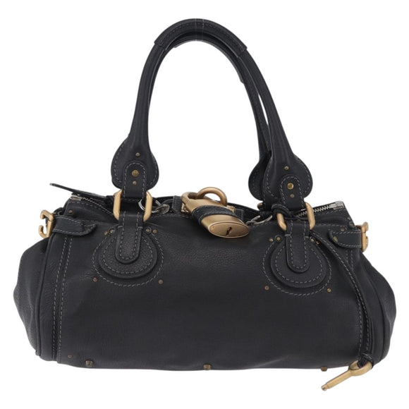 Chloe Paddington Hand Bag Leather Black Gold Silver Auth ki6773M