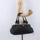 Chloe Paddington Hand Bag Leather Black Gold Silver Auth ki6773M-27