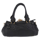 Chloe Paddington Hand Bag Leather Black Gold Silver Auth ki6773M-2