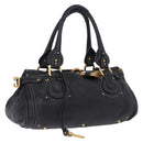 Chloe Paddington Hand Bag Leather Black Gold Silver Auth ki6774M-1