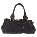 Chloe Paddington Hand Bag Leather Black Gold Silver Auth ki6774M-3