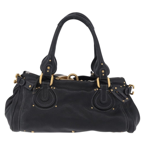 Chloe Paddington Hand Bag Leather Black Gold Silver Auth ki6774M