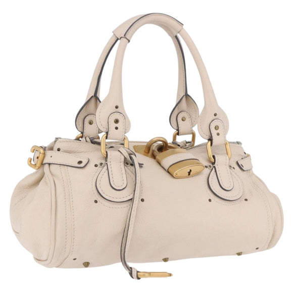 Chloe Paddington Hand Bag Leather Beige Gold Silver Auth ki6776M