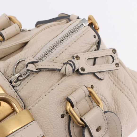 Chloe Paddington Hand Bag Leather Beige Gold Silver Auth ki6776M