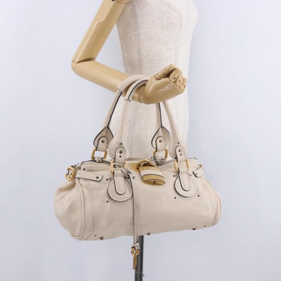 Chloe Paddington Hand Bag Leather Beige Gold Silver Auth ki6776M