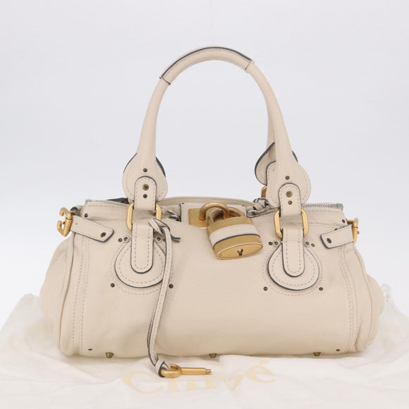 Chloe Paddington Hand Bag Leather Beige Gold Silver Auth ki6776M