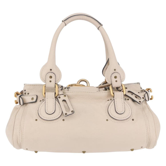 Chloe Paddington Hand Bag Leather Beige Gold Silver Auth ki6776M