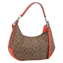 Coach Signature Shoulder Bag PVC 2way Beige Silver Auth ki6777A-1