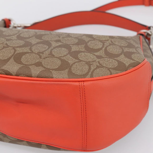 Coach Signature Shoulder Bag PVC 2way Beige Silver Auth ki6777A