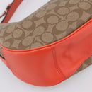 Coach Signature Shoulder Bag PVC 2way Beige Silver Auth ki6777A-13