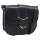 CARTIER Sapphire Line Shoulder Bag Leather Black Gold Auth ki6781A-1