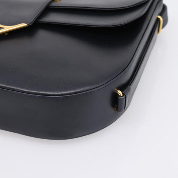 CARTIER Sapphire Line Shoulder Bag Leather Black Gold Auth ki6781A