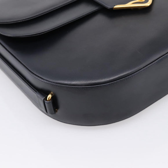 CARTIER Sapphire Line Shoulder Bag Leather Black Gold Auth ki6781A