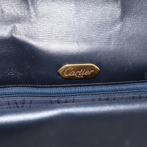 CARTIER Sapphire Line Shoulder Bag Leather Black Gold Auth ki6781A