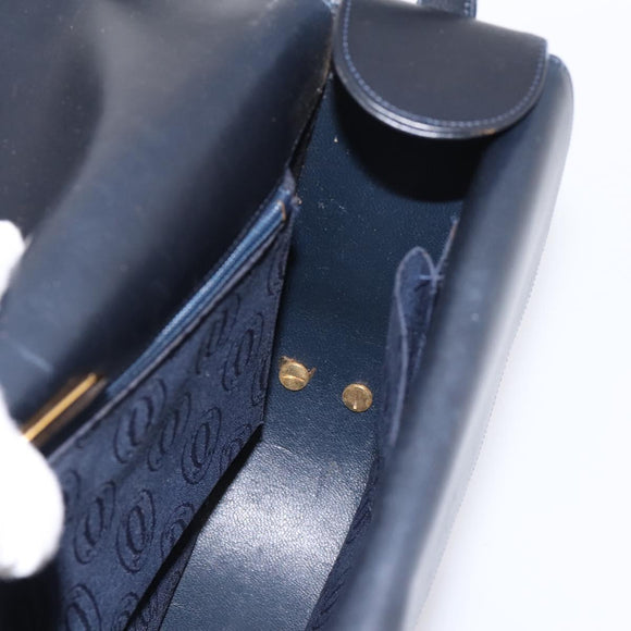 CARTIER Sapphire Line Shoulder Bag Leather Black Gold Auth ki6781A