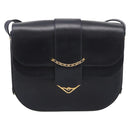CARTIER Sapphire Line Shoulder Bag Leather Black Gold Auth ki6781A-13