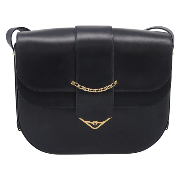 CARTIER Sapphire Line Shoulder Bag Leather Black Gold Auth ki6781A