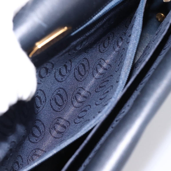 CARTIER Sapphire Line Shoulder Bag Leather Black Gold Auth ki6781A