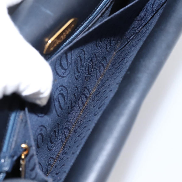 CARTIER Sapphire Line Shoulder Bag Leather Black Gold Auth ki6781A