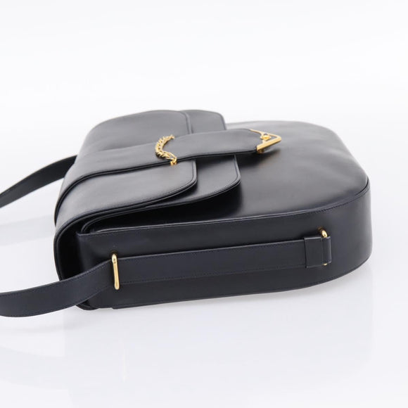 CARTIER Sapphire Line Shoulder Bag Leather Black Gold Auth ki6781A