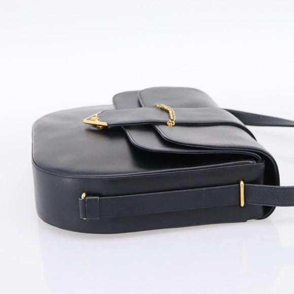 CARTIER Sapphire Line Shoulder Bag Leather Black Gold Auth ki6781A