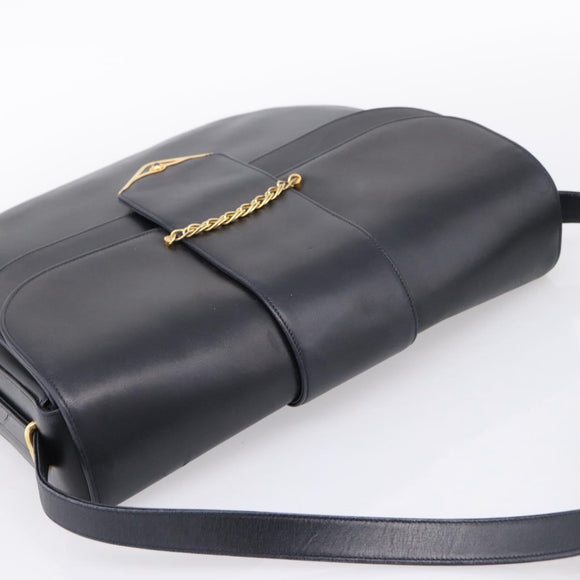 CARTIER Sapphire Line Shoulder Bag Leather Black Gold Auth ki6781A