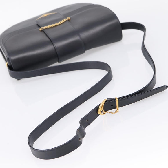 CARTIER Sapphire Line Shoulder Bag Leather Black Gold Auth ki6781A