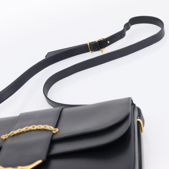 CARTIER Sapphire Line Shoulder Bag Leather Black Gold Auth ki6781A