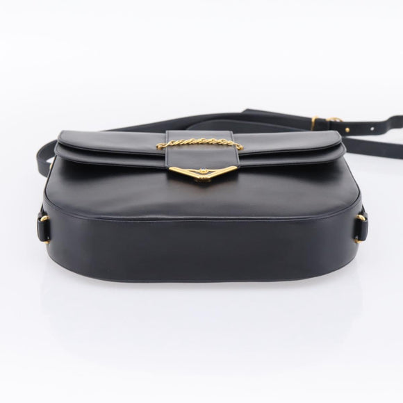 CARTIER Sapphire Line Shoulder Bag Leather Black Gold Auth ki6781A