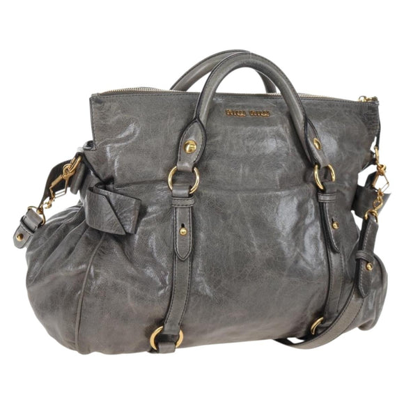 Miu Miu Hand Bag Leather 2way Gray Gold Auth ki6785M