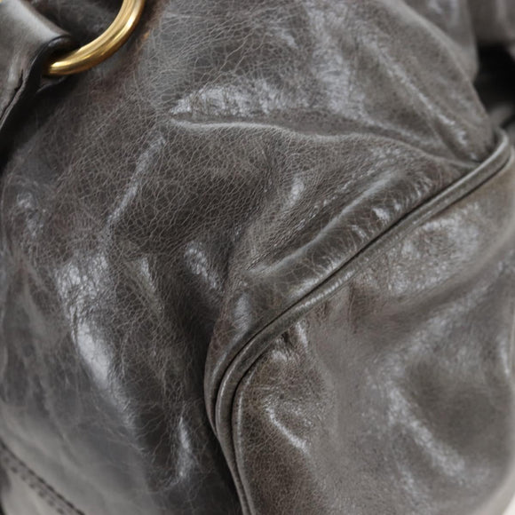 Miu Miu Hand Bag Leather 2way Gray Gold Auth ki6785M