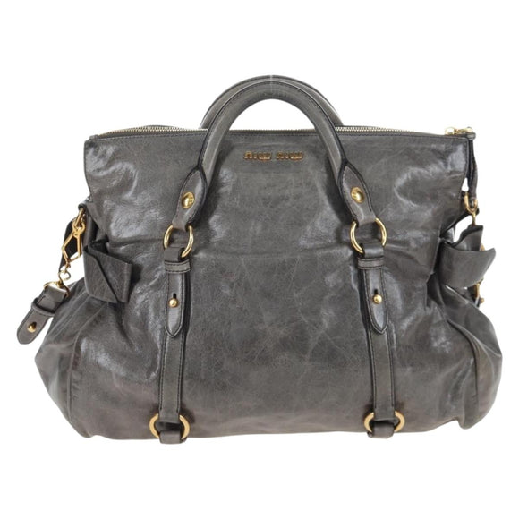 Miu Miu Hand Bag Leather 2way Gray Gold Auth ki6785M