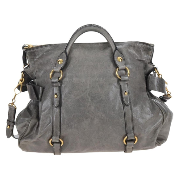 Miu Miu Hand Bag Leather 2way Gray Gold Auth ki6785M